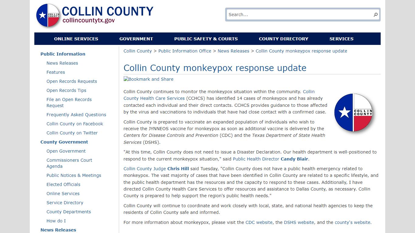 Collin County monkeypox response update